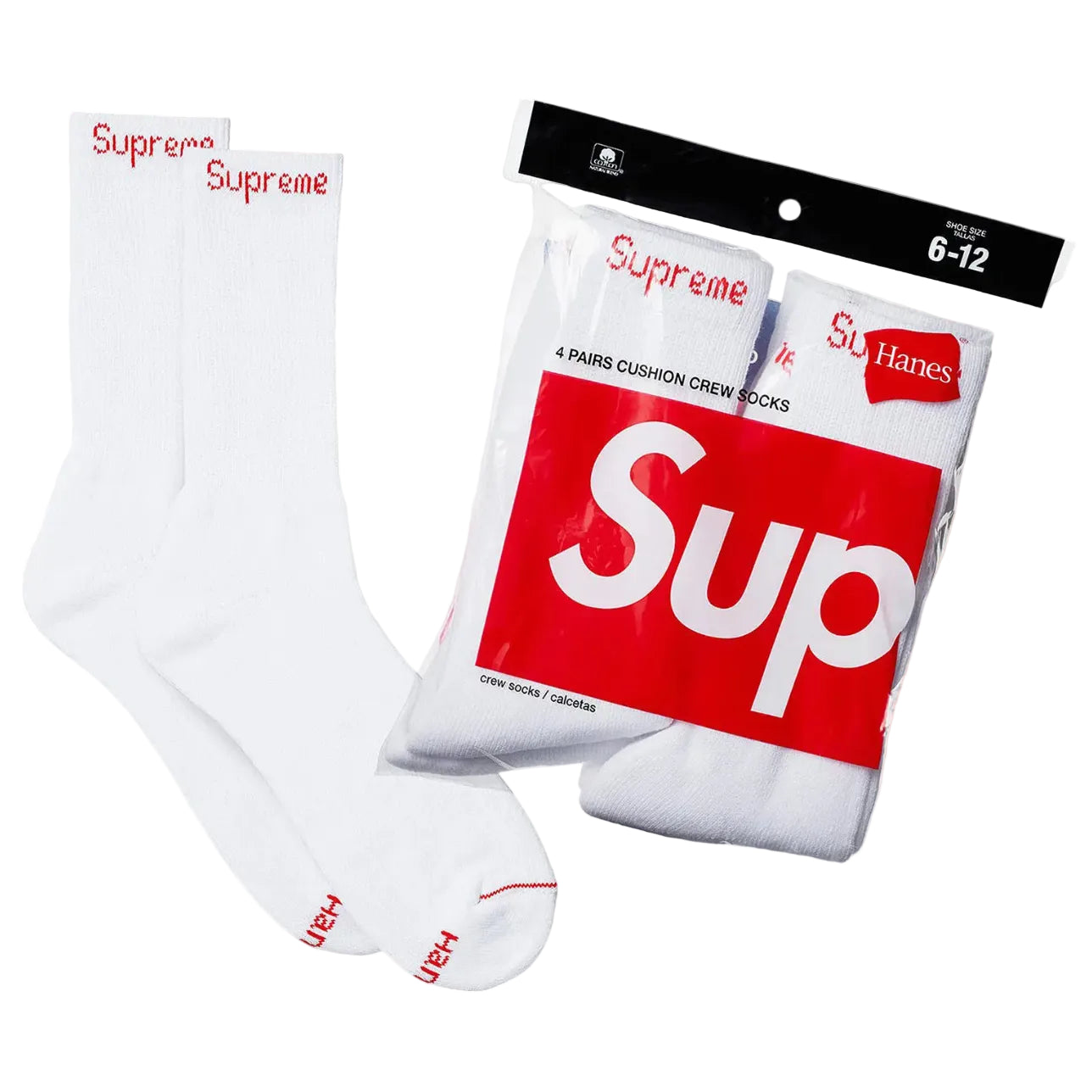 Supreme Hanes Crew Socks (4 Pack) White